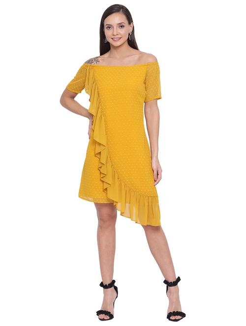 off shoulder dobby a-line dress - 17843758 -  Standard Image - 0