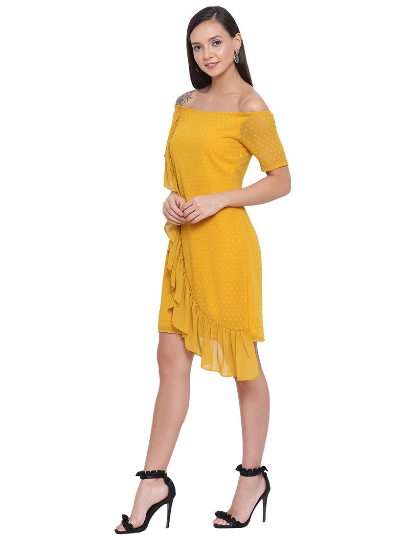 off shoulder dobby a-line dress - 17843758 - Standard Image - 1