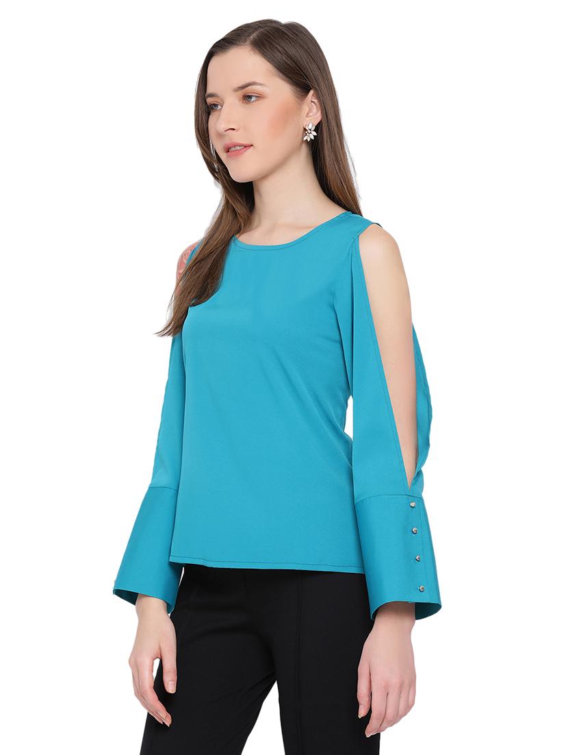 cold shoulder solid top - 17843779 - Standard Image - 1