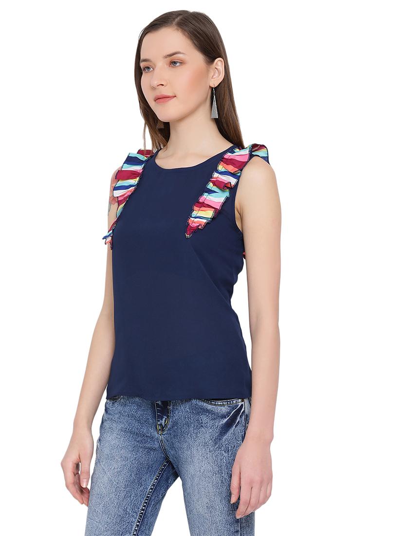 frill detail round neck top  - 17843780 -  Standard Image - 1