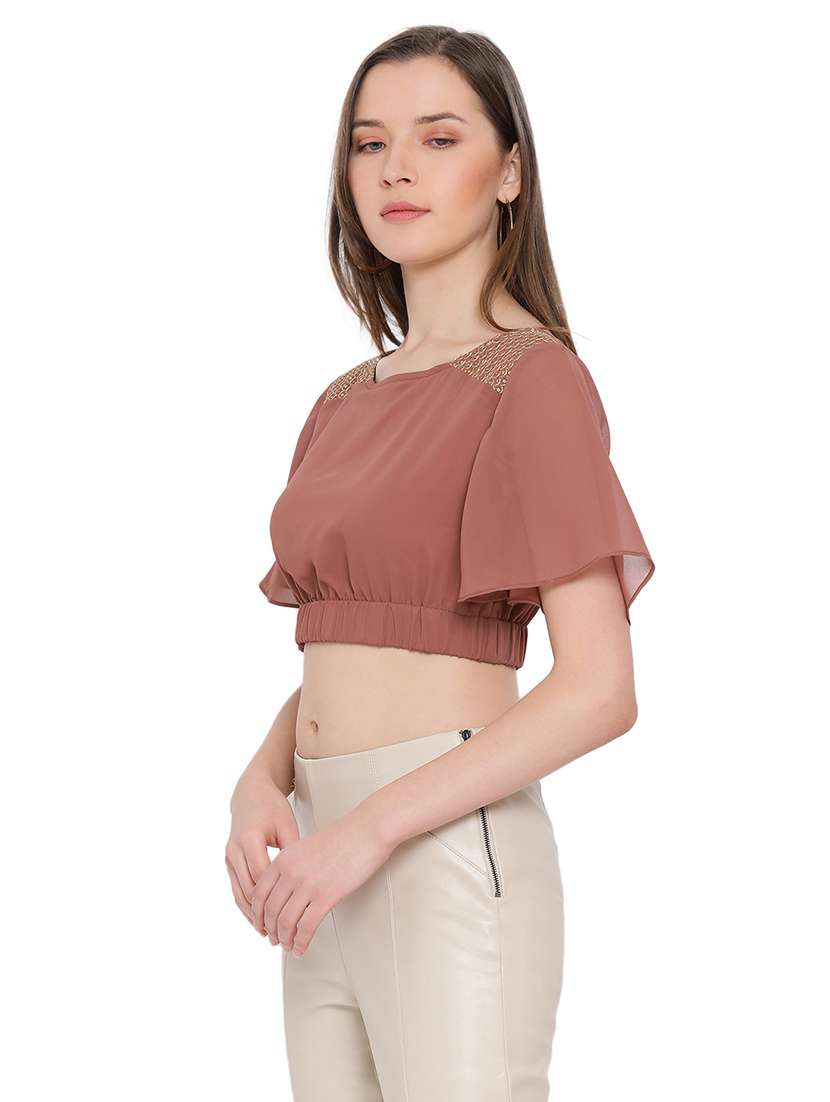 women's crop round neck top - 17843783 -  Standard Image - 1