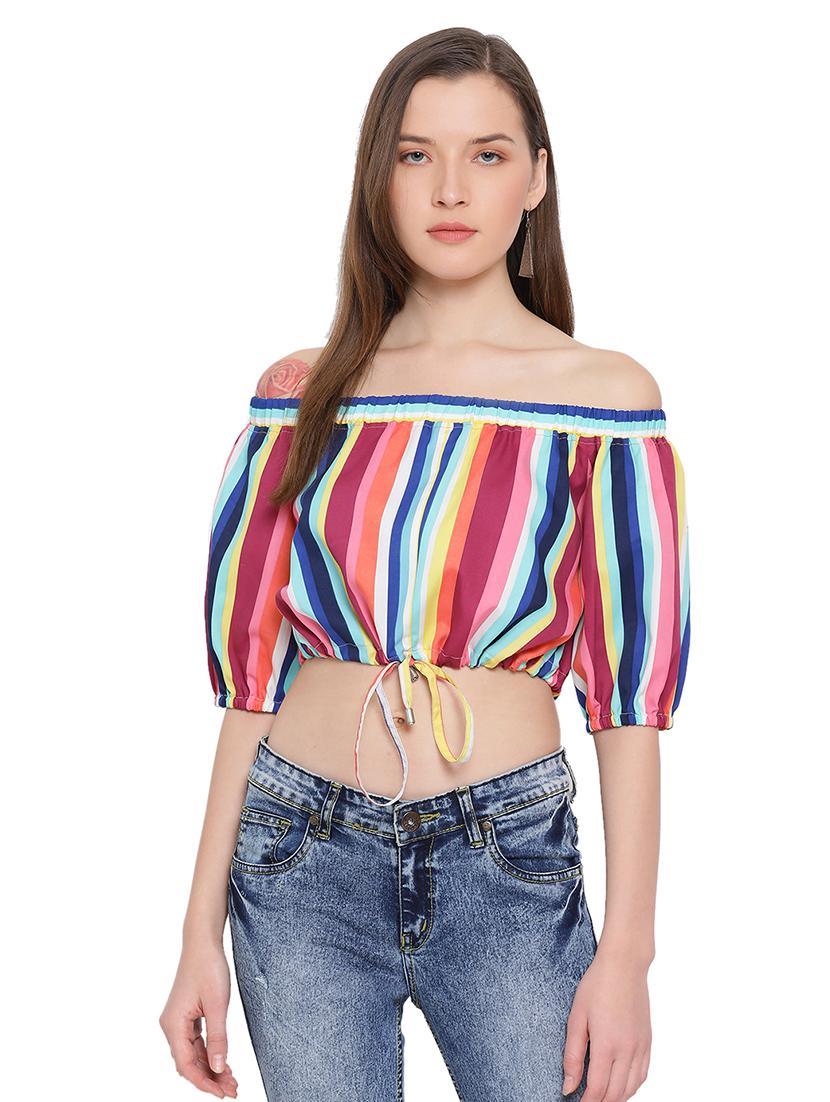 off shoulder striped top - 17843790 - Zoom Image - 0