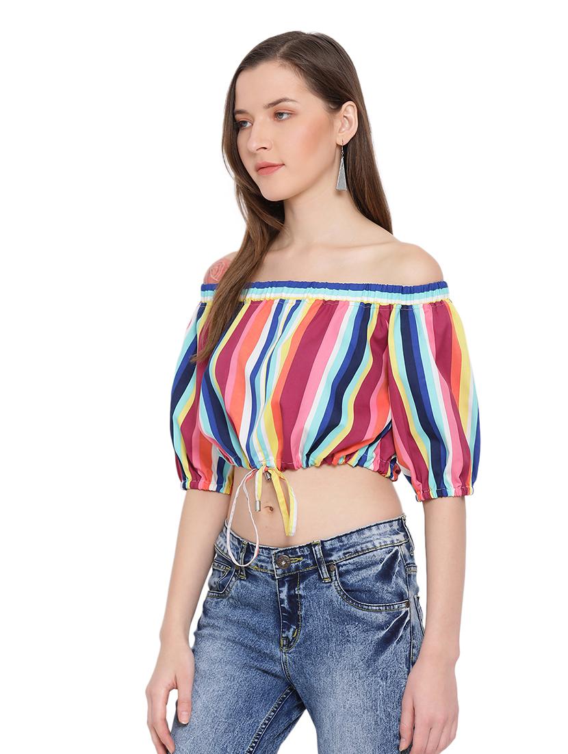 off shoulder striped top - 17843790 - Standard Image - 1