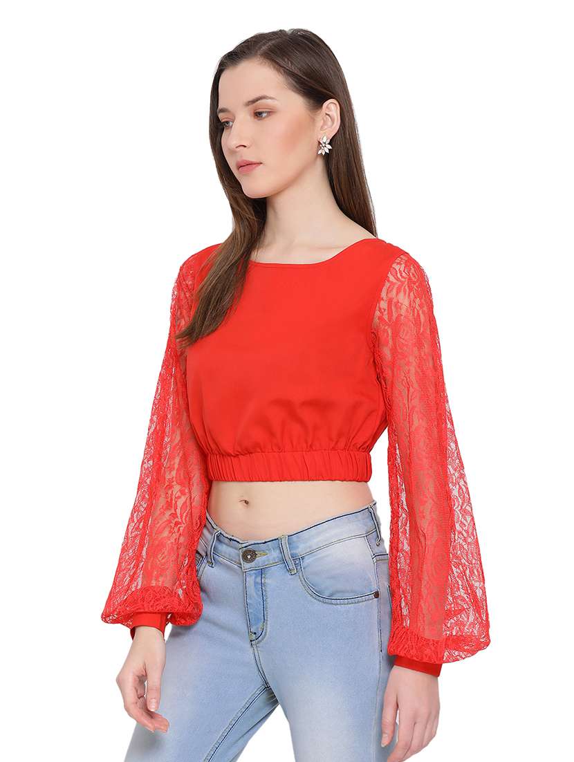 women's crop round neck top - 17843795 -  Standard Image - 1