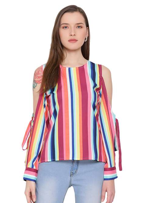 cold shoulder striped top  - 17843797 -  Standard Image - 0