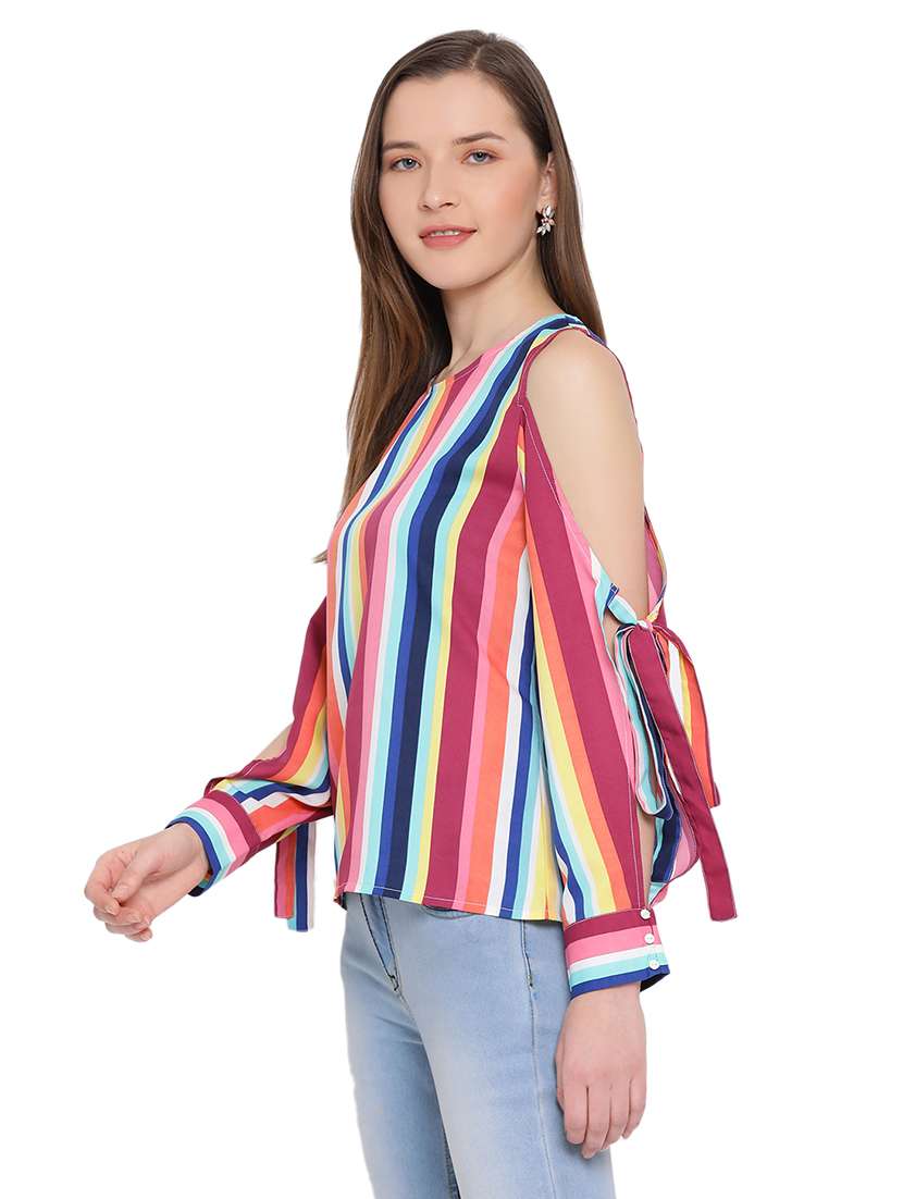 cold shoulder striped top - 17843797 - Standard Image - 1