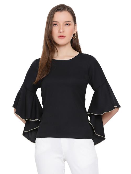 contrast piped bell sleeved top - 17843802 -  Standard Image - 0