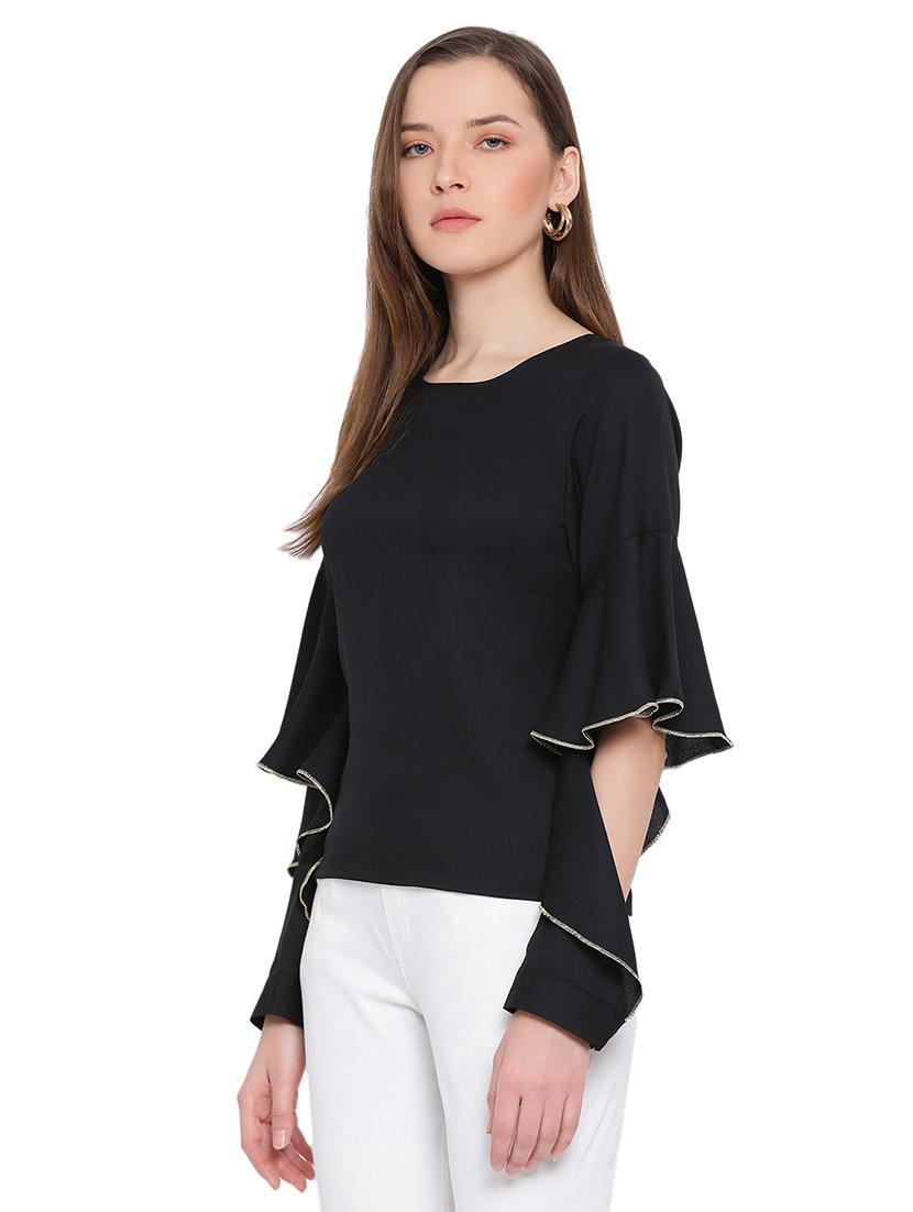 contrast piped bell sleeved top - 17843802 - Standard Image - 1