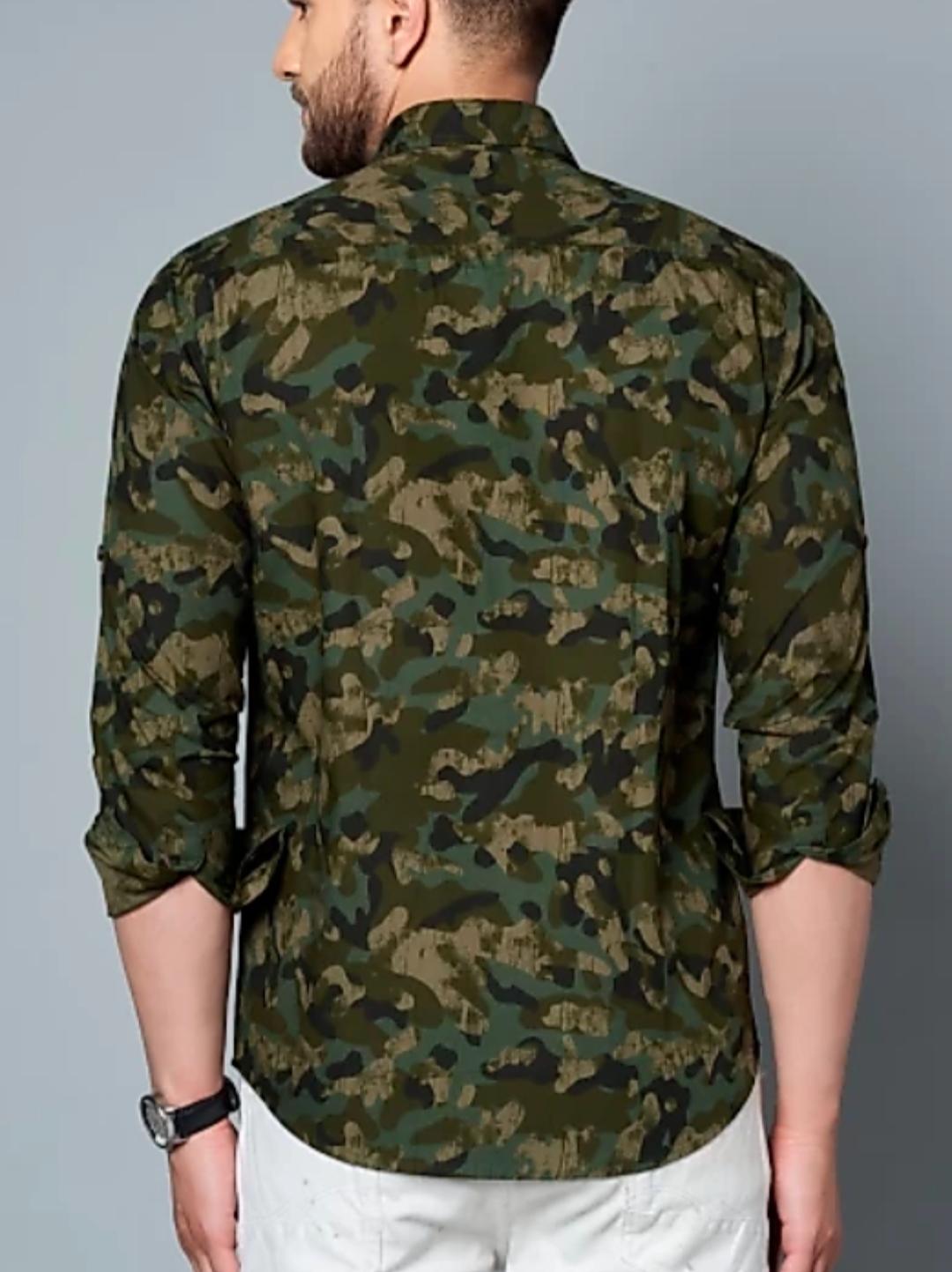 green printed cotton blend shirt  - 17844126 -  Standard Image - 1