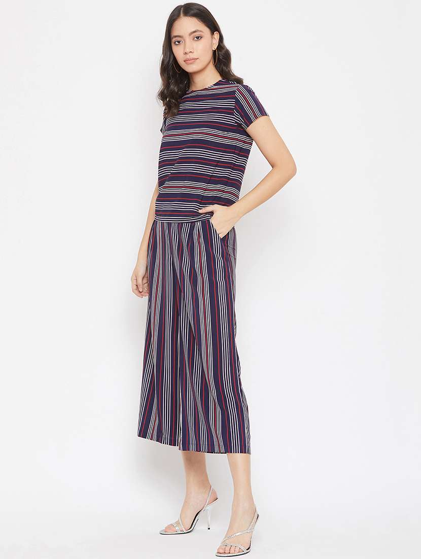 round neck striped top with palazzo set - 17844304 - Standard Image - 1