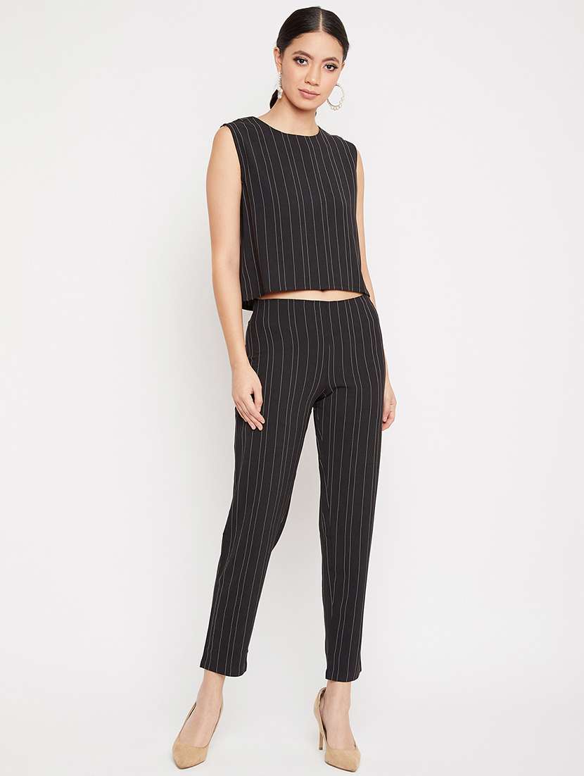 round neck striped top with trouser set 