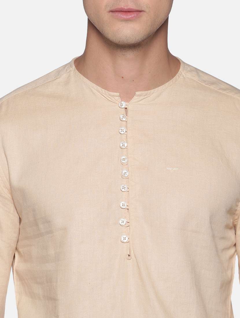 beige solid linen short kurta - 17844328 -  Standard Image - 4