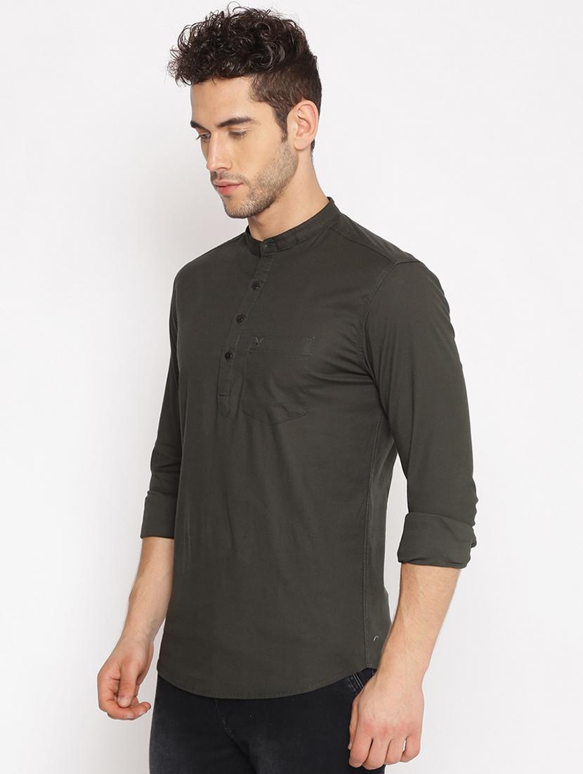 olive green solid short kurta - 17844342 - Standard Image - 1
