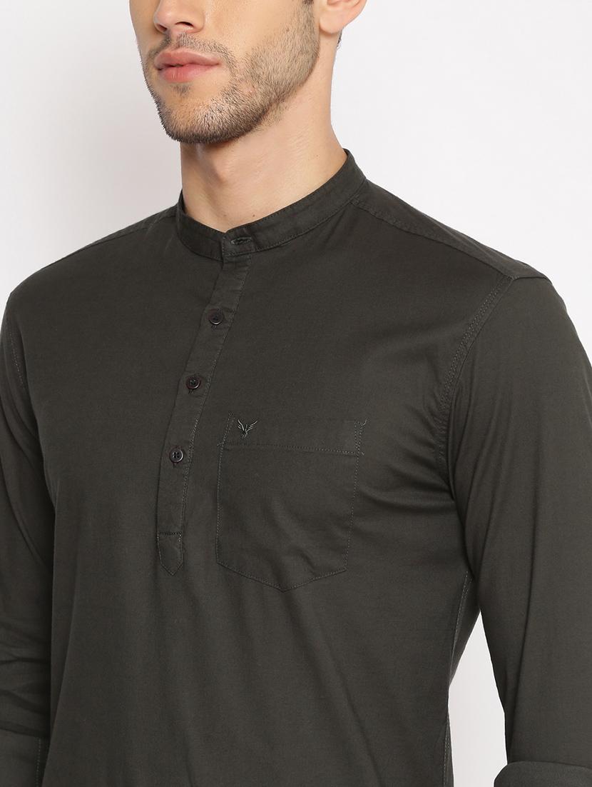 olive green solid short kurta - 17844342 - Standard Image - 4