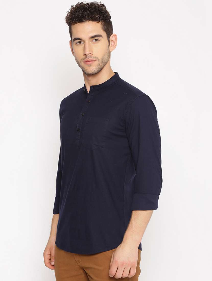 navy blue solid short kurta - 17844343 -  Standard Image - 1