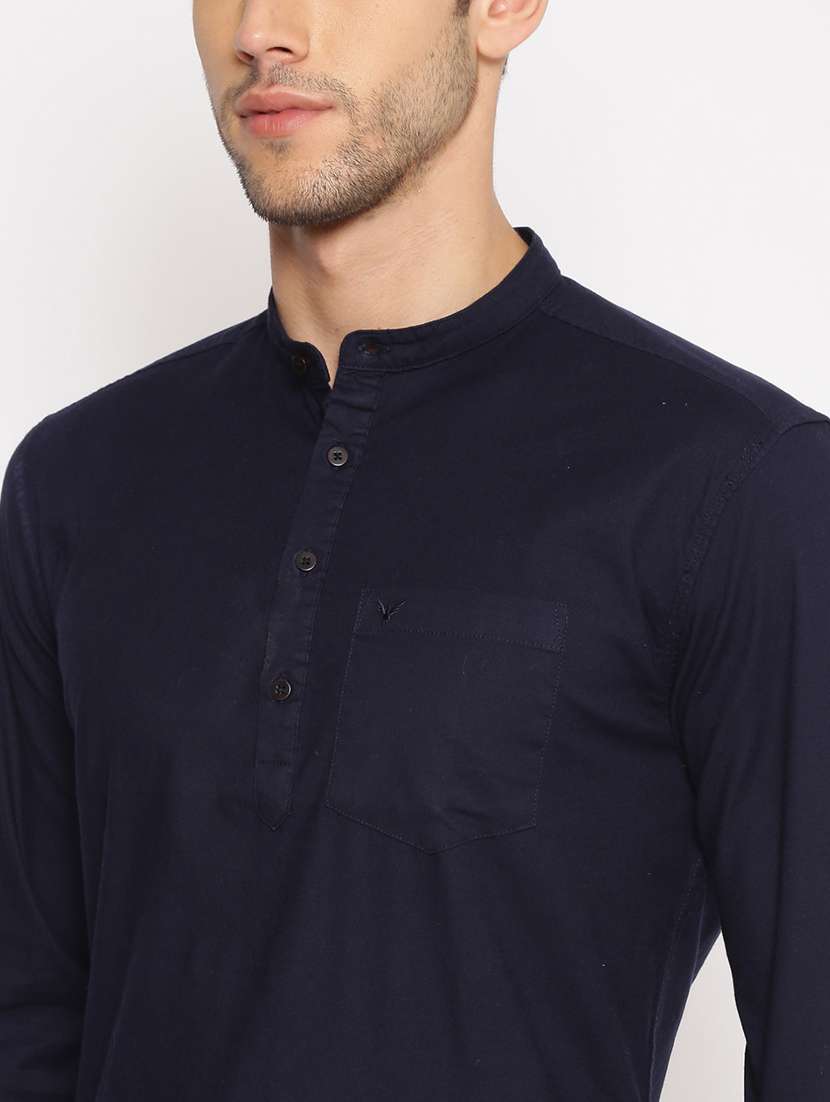 navy blue solid short kurta - 17844343 -  Standard Image - 4
