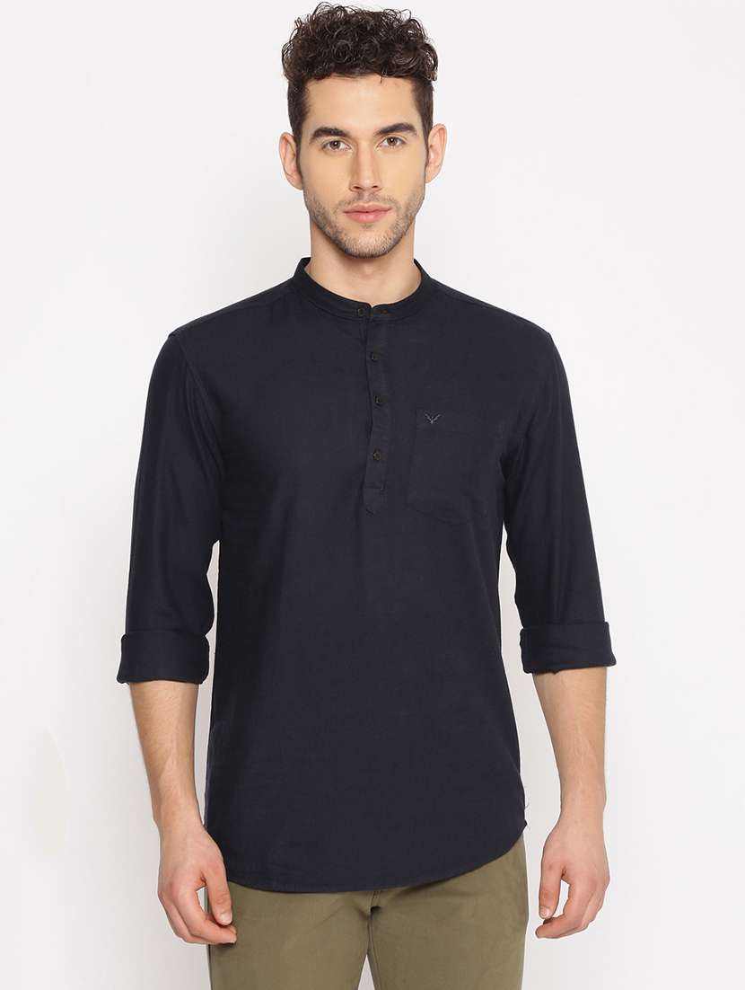 navy blue solid short kurta