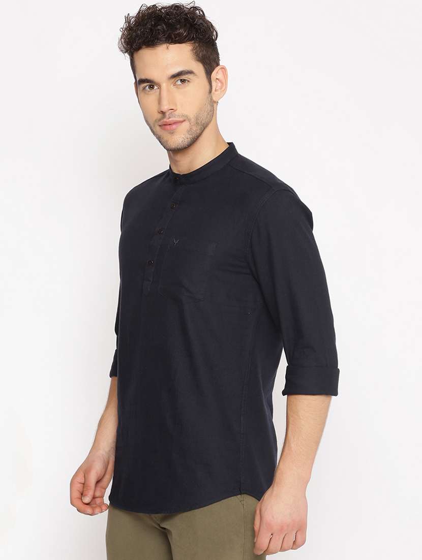 navy blue solid short kurta - 17844344 - Standard Image - 1