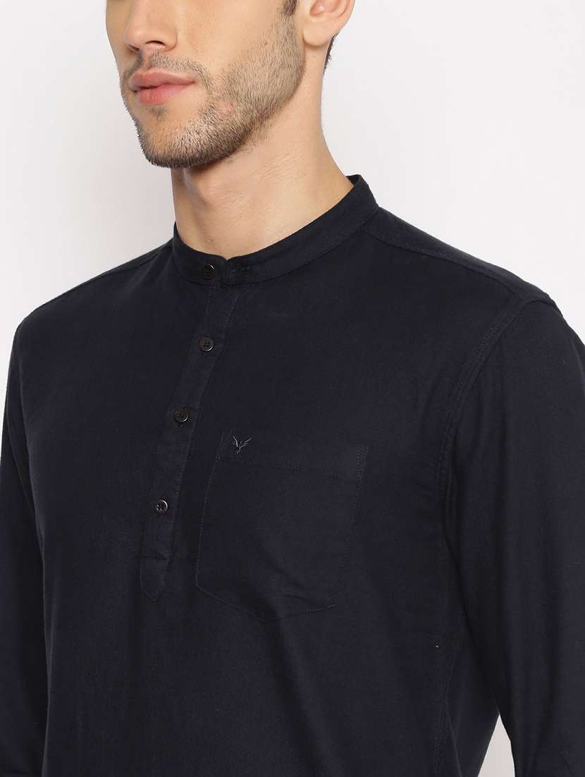 navy blue solid short kurta - 17844344 - Standard Image - 4