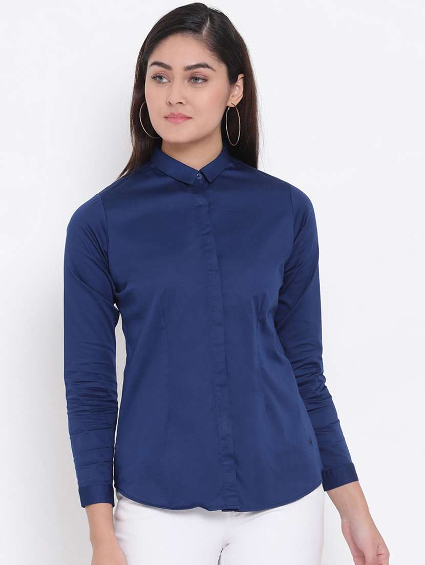 concealed placket solid shirt