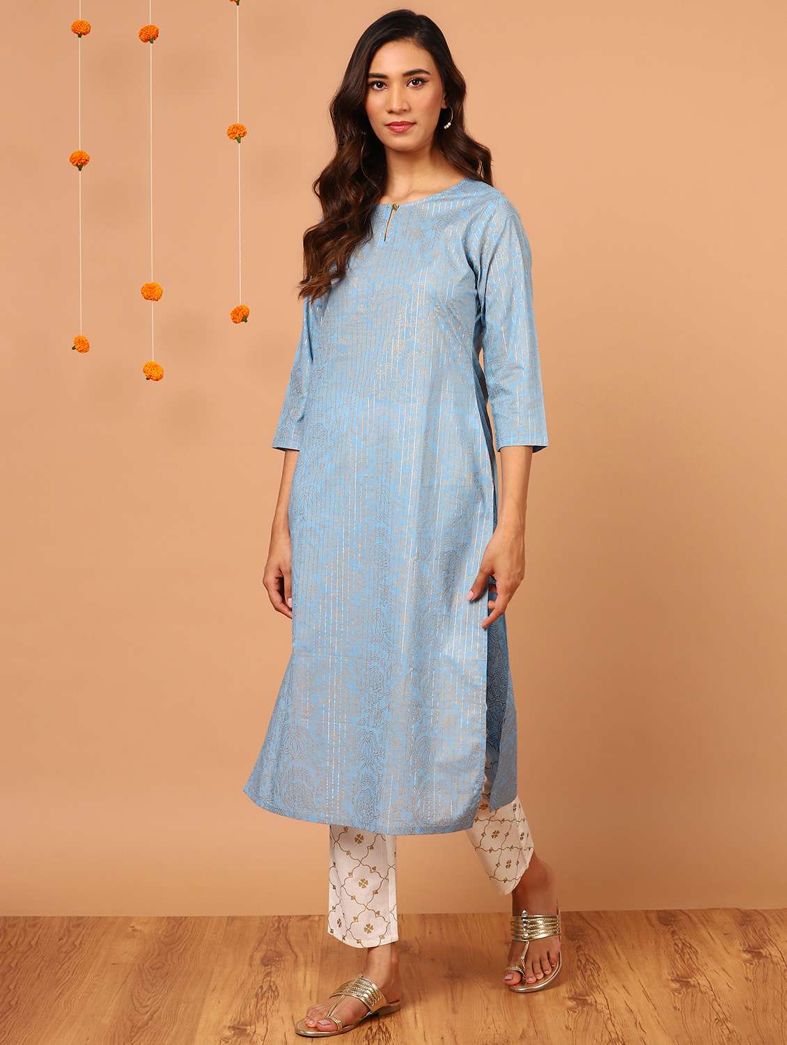 foil print kurta pant set