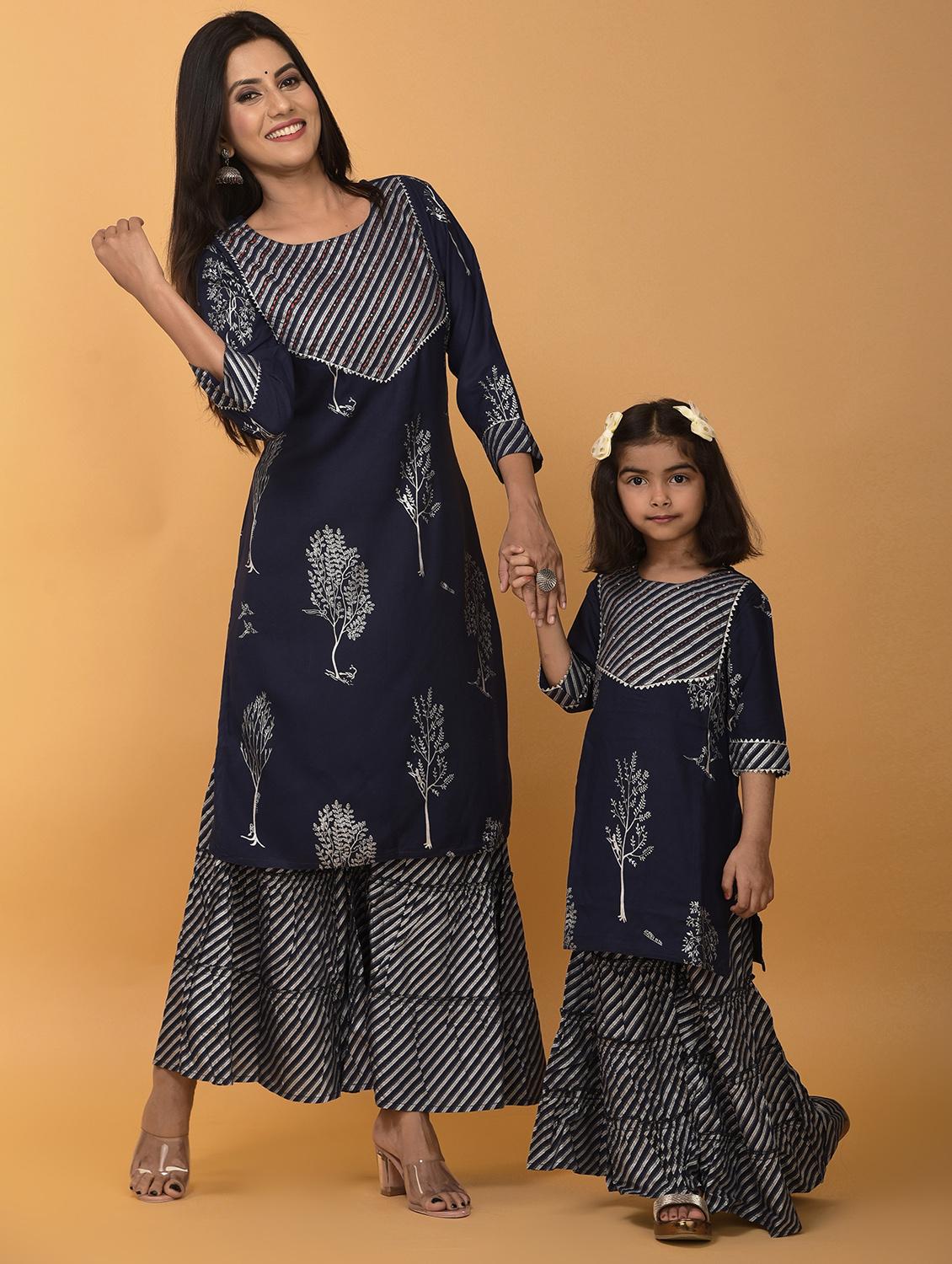 navy rayon kurta sharara set suit set - 17846594 -  Standard Image - 1