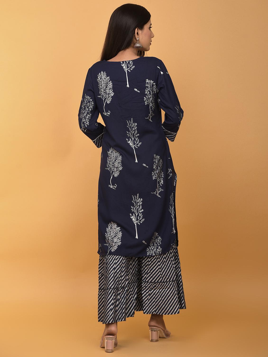 navy rayon kurta sharara set suit set - 17846594 - Standard Image - 4