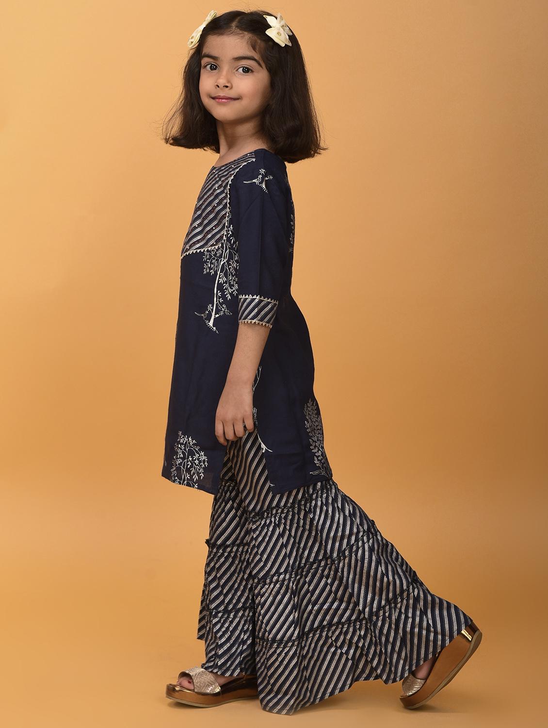 navy rayon kurta sharara set suit set - 17846594 - Standard Image - 6