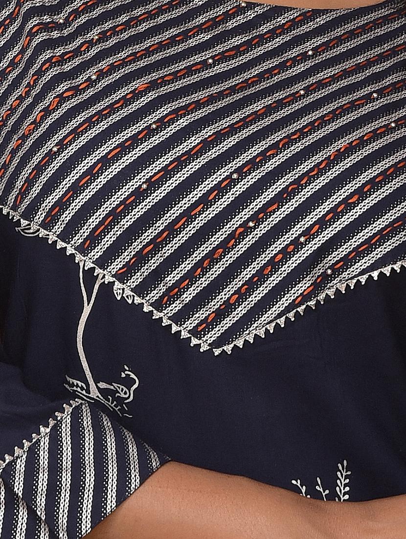 navy rayon kurta sharara set suit set - 17846594 - Standard Image - 9