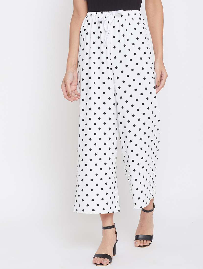 white polka dot wide leg trouser