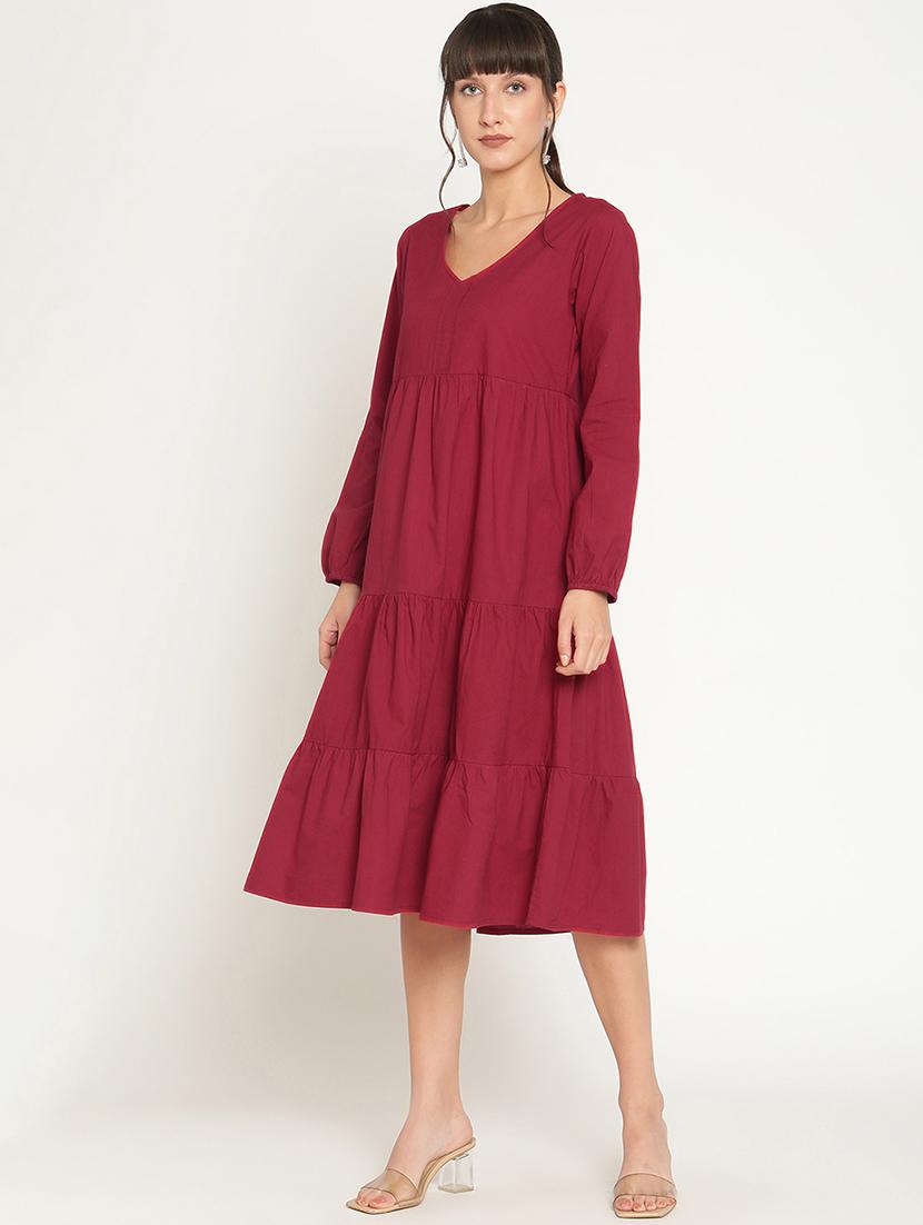 v-neck solid tiered dress - 17847088 - Standard Image - 1