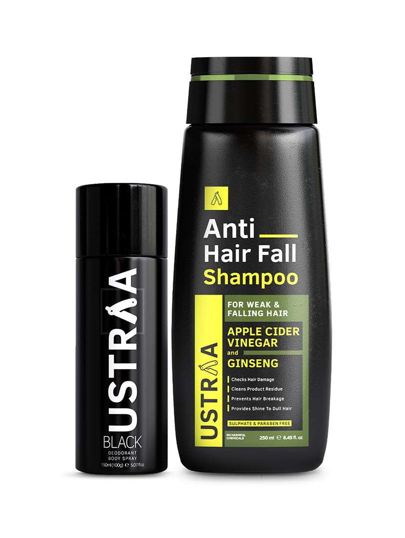 ustraa black deodorant - 150ml & anti- hair fall shampoo - 250ml