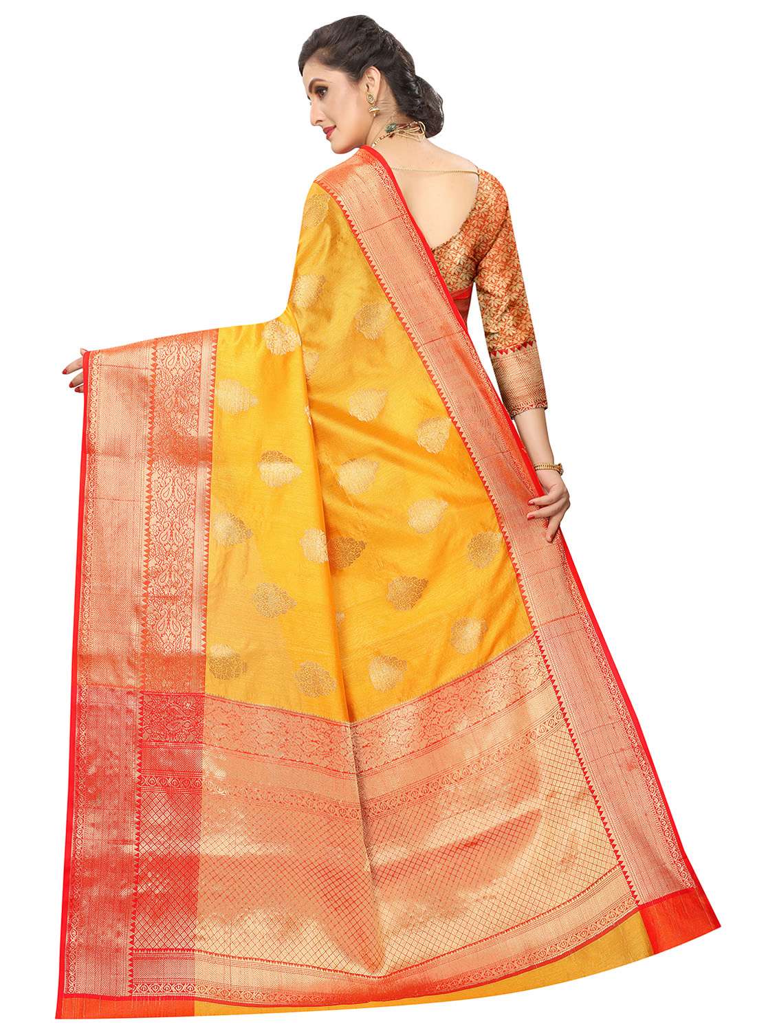 Women's Self Design Yellow Colored Saree With Blouse - 17847614 -  Standard Image - 1