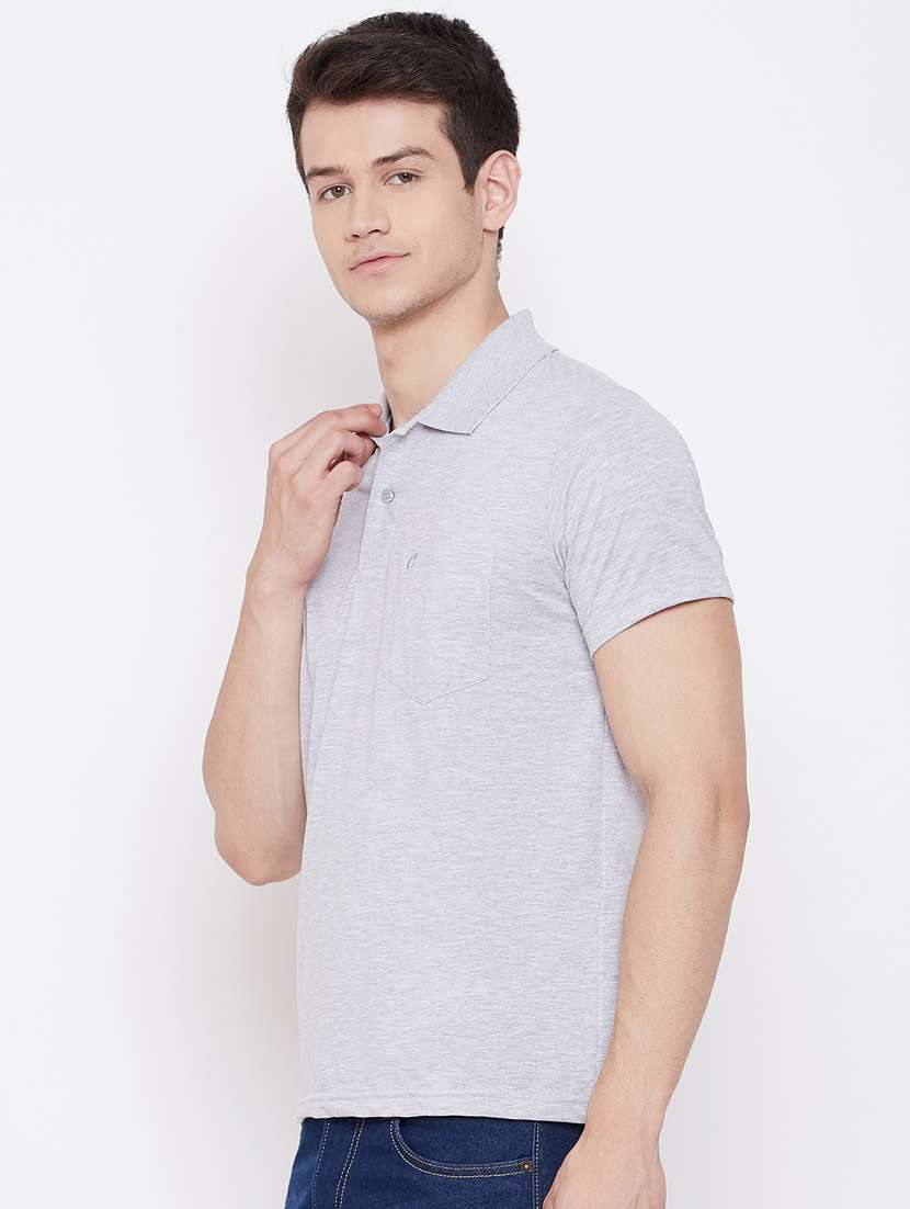 grey solid polo t-shirt - 17850060 -  Standard Image - 1