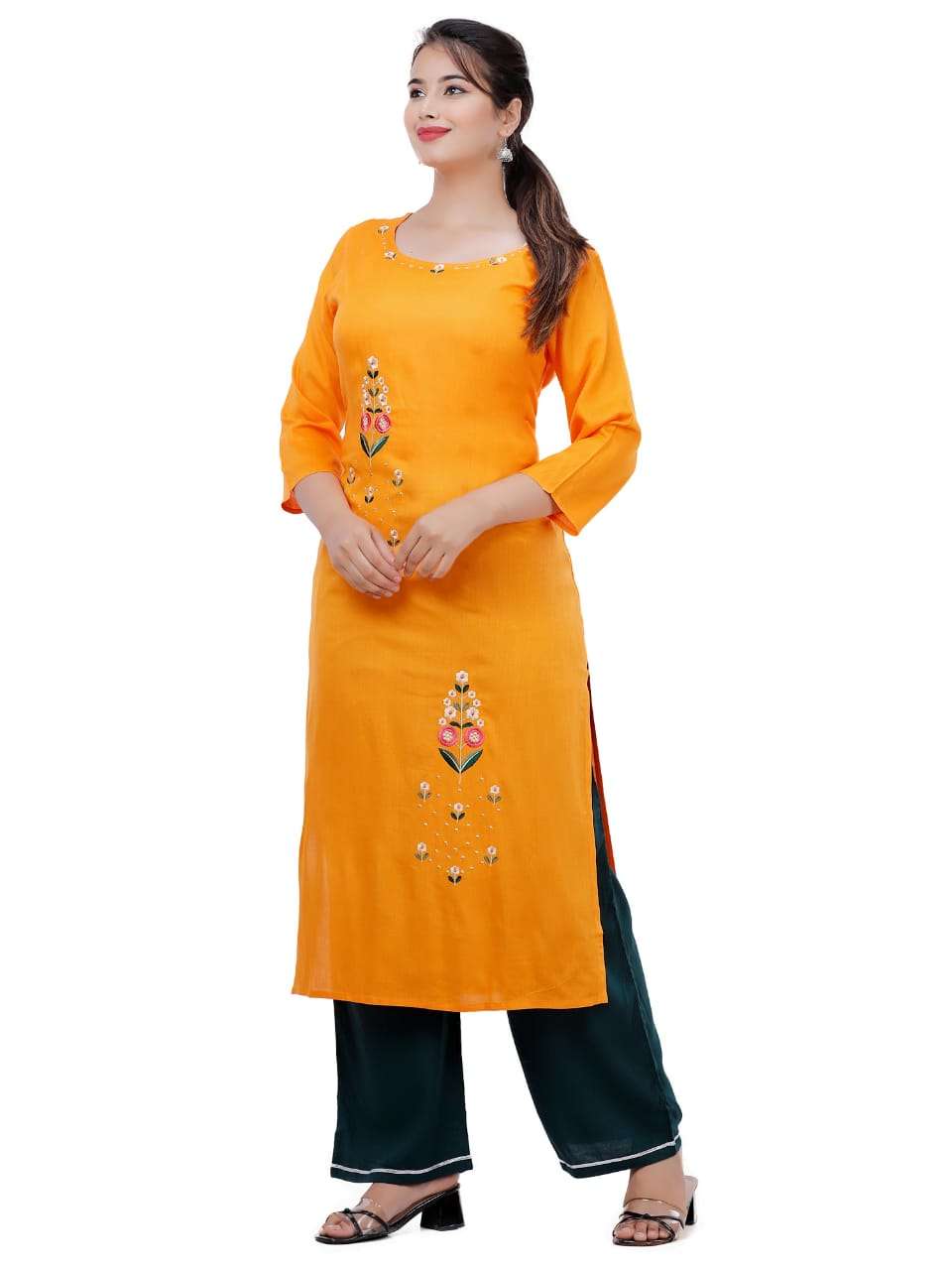 the rayon embroidery kurta is prettified  - 17850456 -  Standard Image - 1