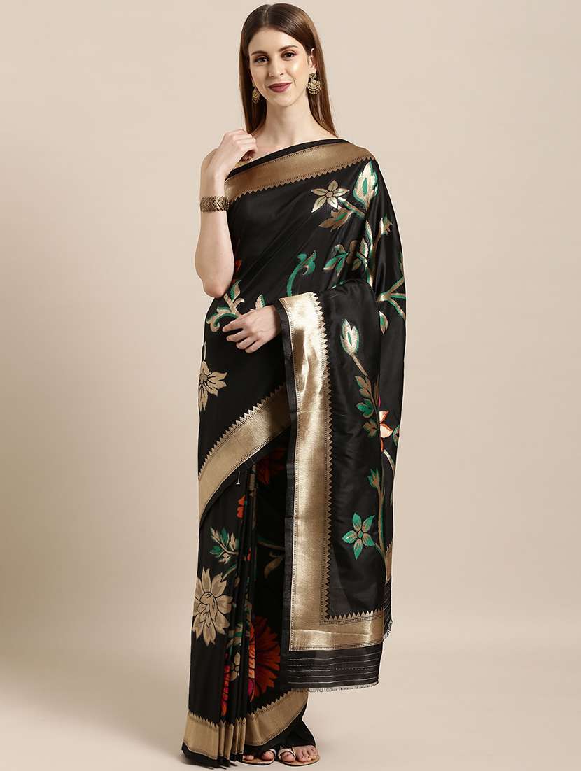 black silk blend saree with blouse
