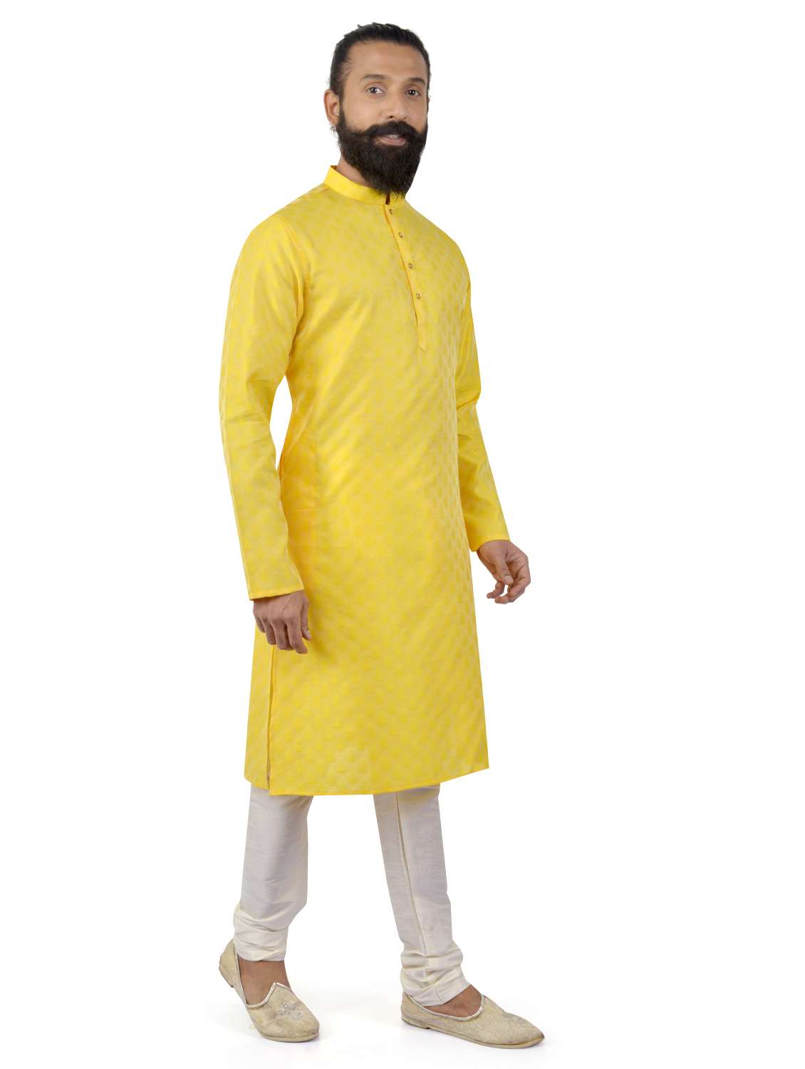 yellow jacquard kurta pyjama set - 17854156 - Standard Image - 1