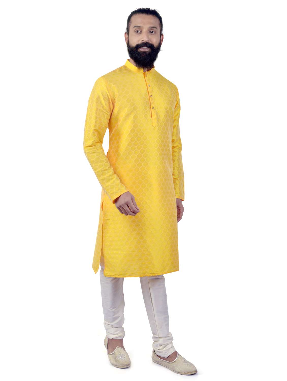 yellow jacquard kurta pyjama set - 17854161 - Standard Image - 1