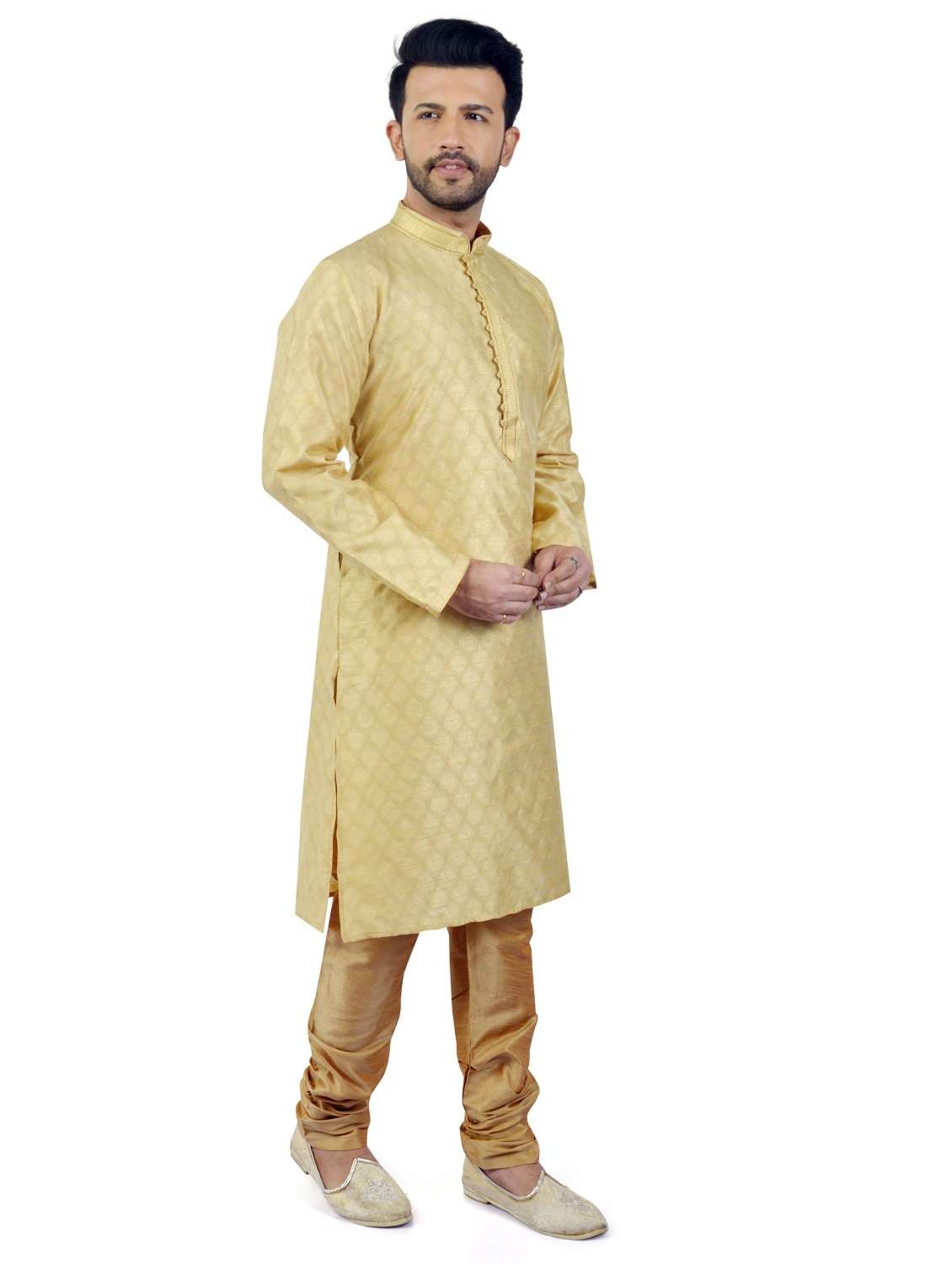 beige jacquard kurta pyjama set - 17854162 - Standard Image - 1
