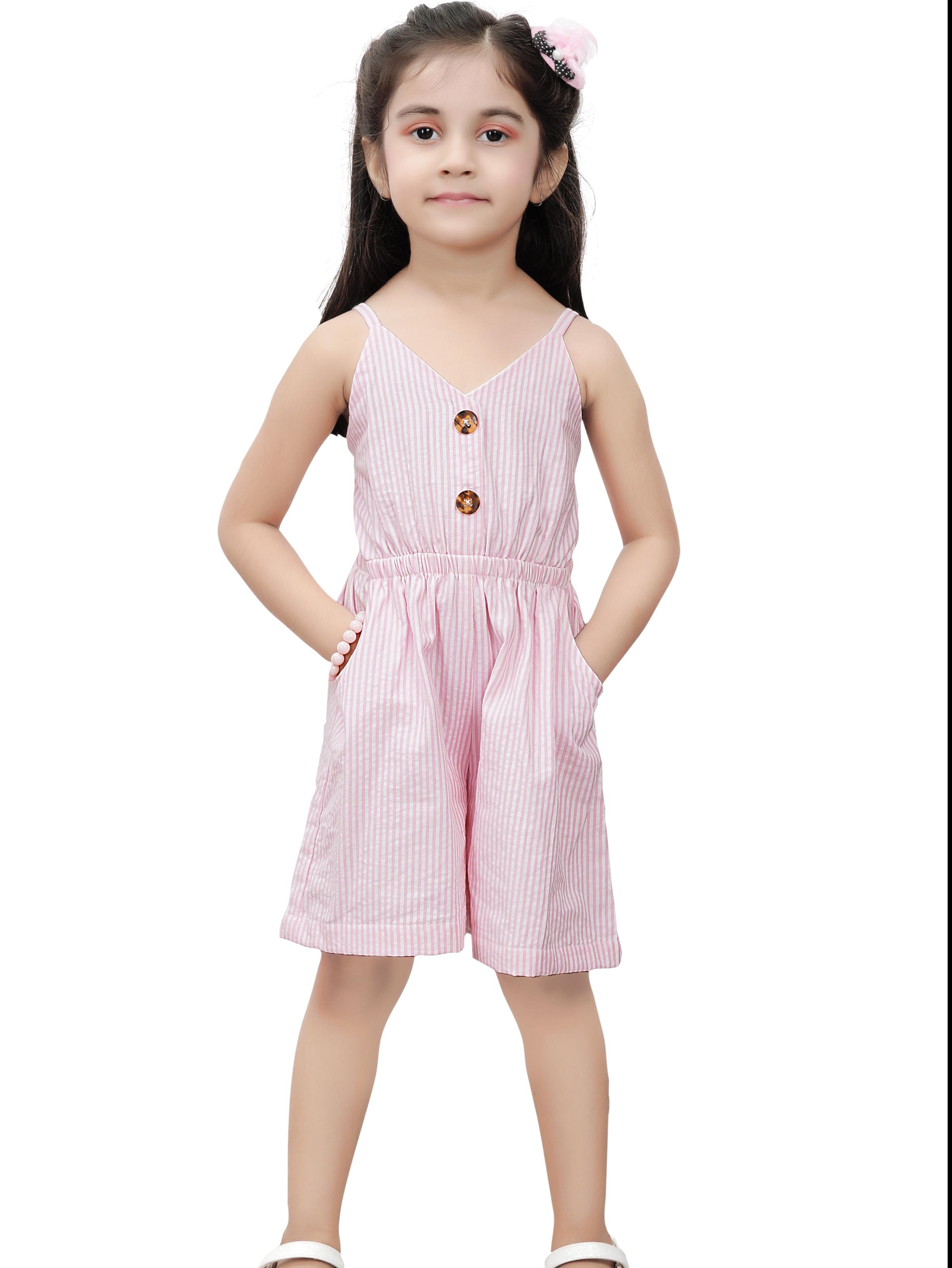 adita girl's cotton pink strip jumpsuit - 17855084 - Standard Image - 1