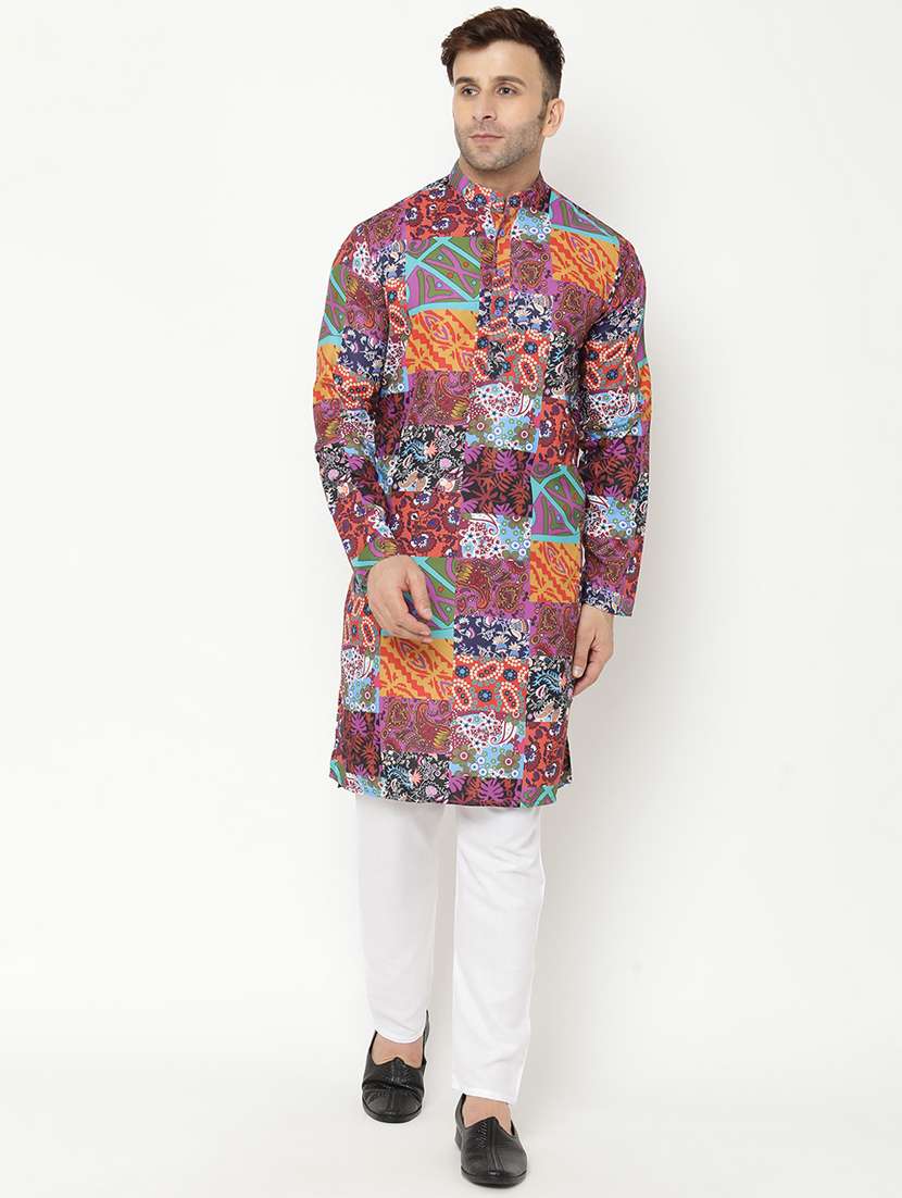 multi colored printed kurta pyjama set