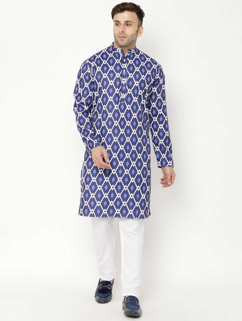 blue printed kurta pyjama set