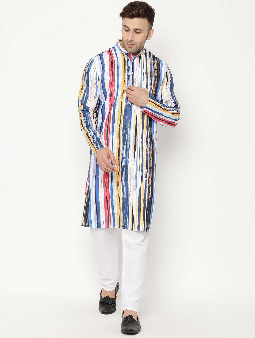 white striped kurta pyjama set