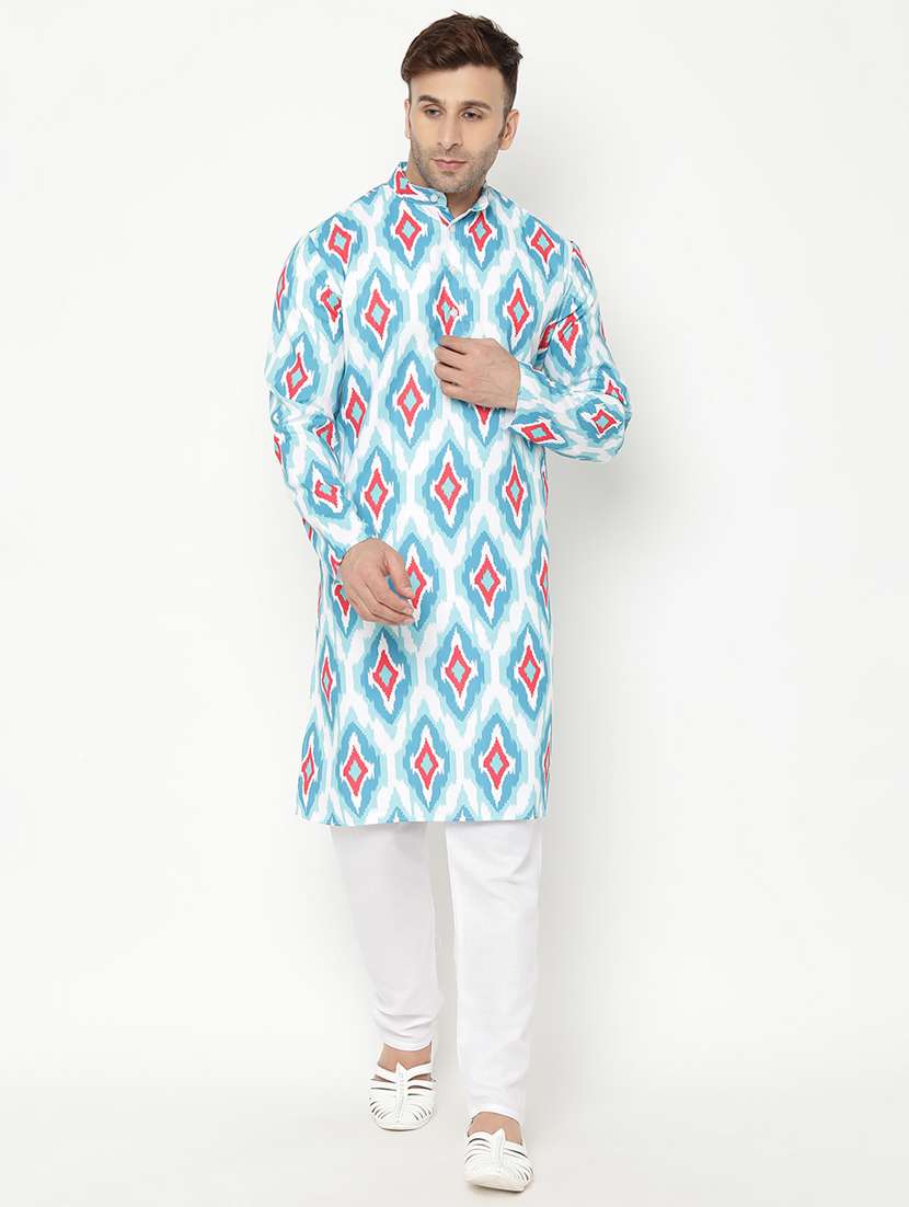 blue printed kurta pyjama set