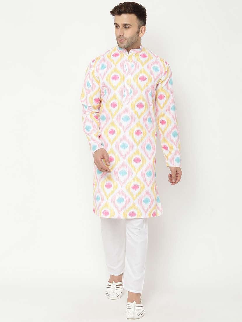 white printed kurta pyjama set