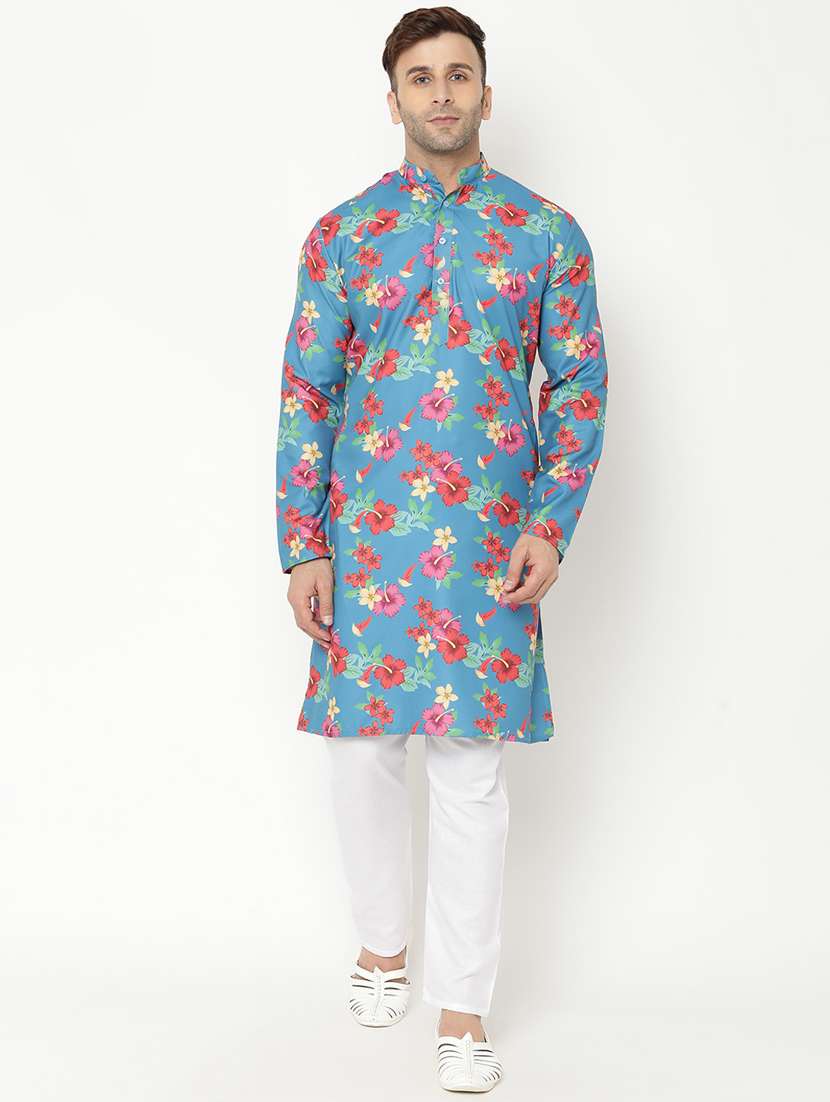 blue floral kurta pyjama set