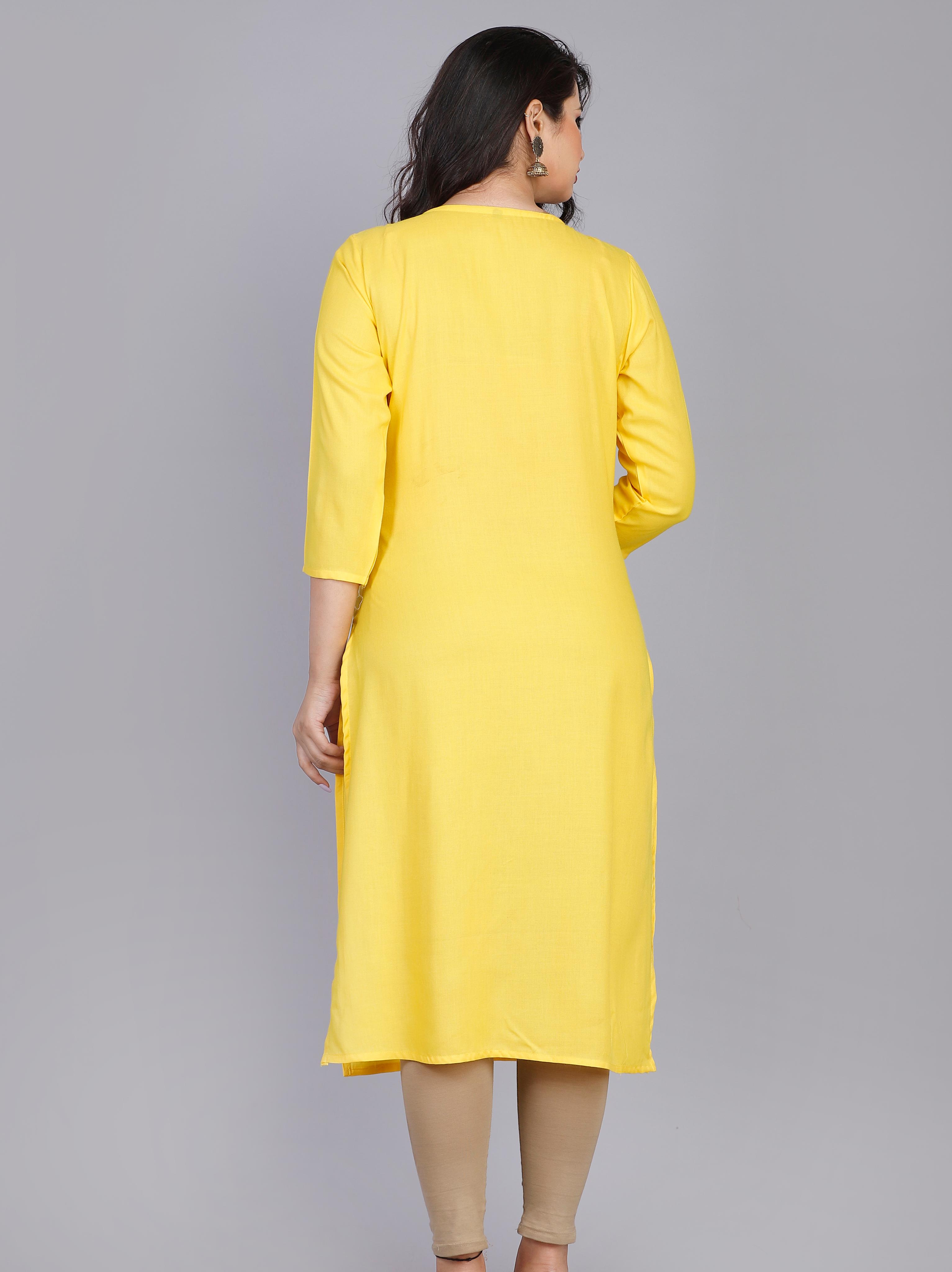 yellow rayon straight kurta - 17856423 - Standard Image - 1