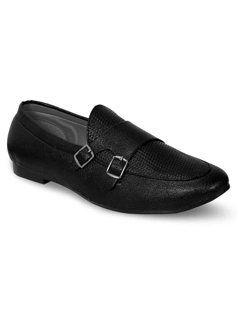 black leatherette slip on monk straps - 17856693 - Standard Image - 1