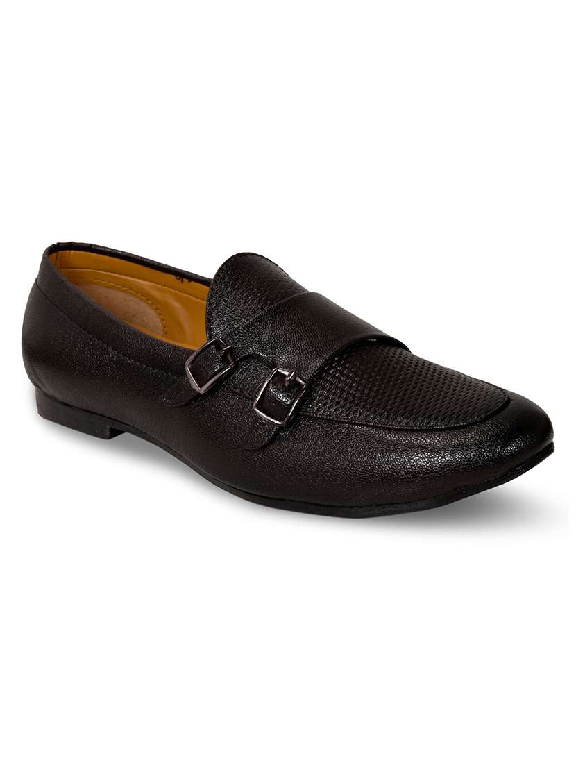 brown leatherette slip on monk straps - 17856695 -  Standard Image - 1