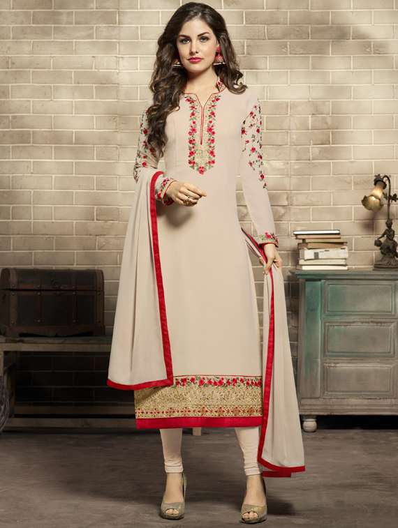 beige georgette semistitched suit